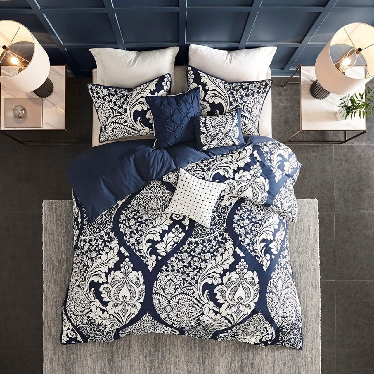 Edge Collections - 36" x 20" - Blue - Vienna KingCal King Printed Duvet Cover Set - 6 Piece